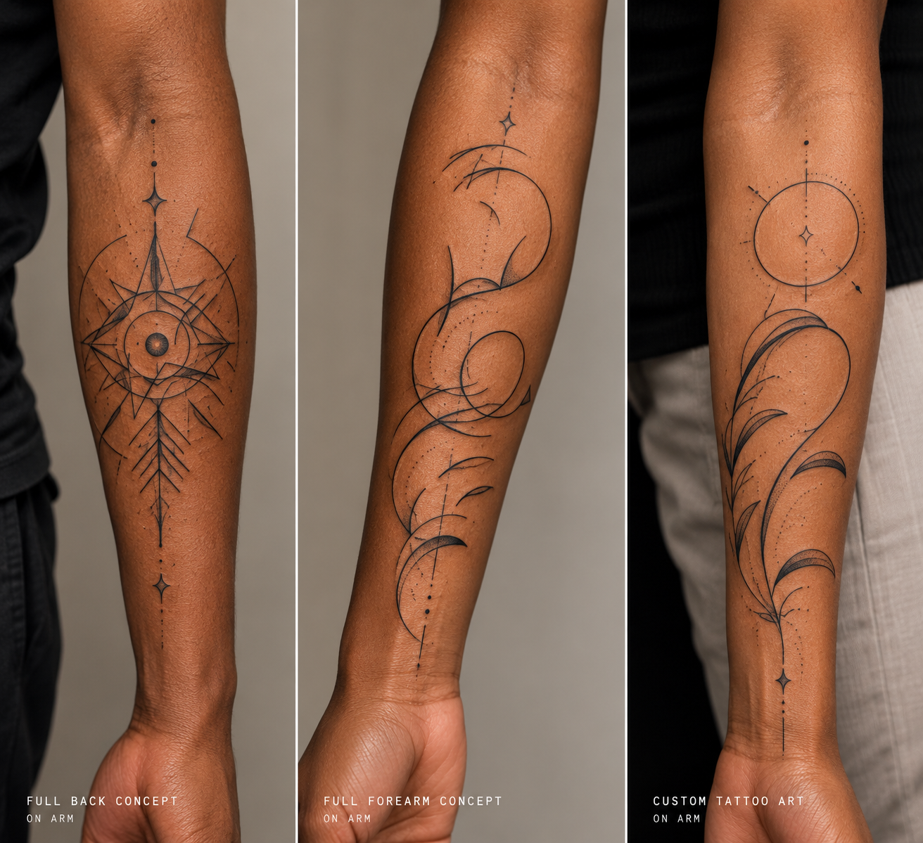 Custom flowing line tattoo shown on an arm